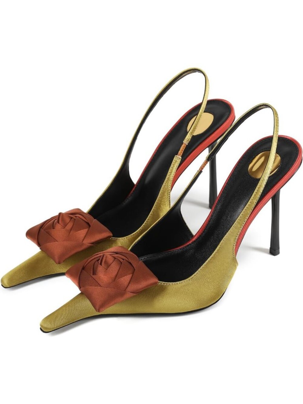 Elegant Pointed Toe Slingback Heels - Stiletto Pumps with Rose Flower Detail for